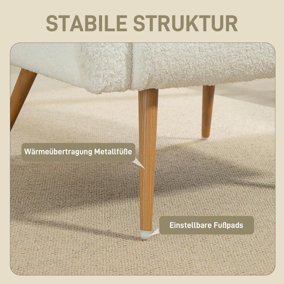 SESSEL gepolsterter Loungesessel mit Armlehnen, Lendenkissen, Metallbeine Creme - Creme, Textil (77/83/77cm) - HOMCOM