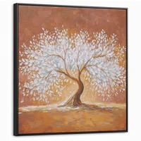 LEINWAND Bilder mit Rahmen - Abstrakt - Baum - Weiß - Blätter - 90x90 - Braun, Textil (90/90cm) - MuchoWow