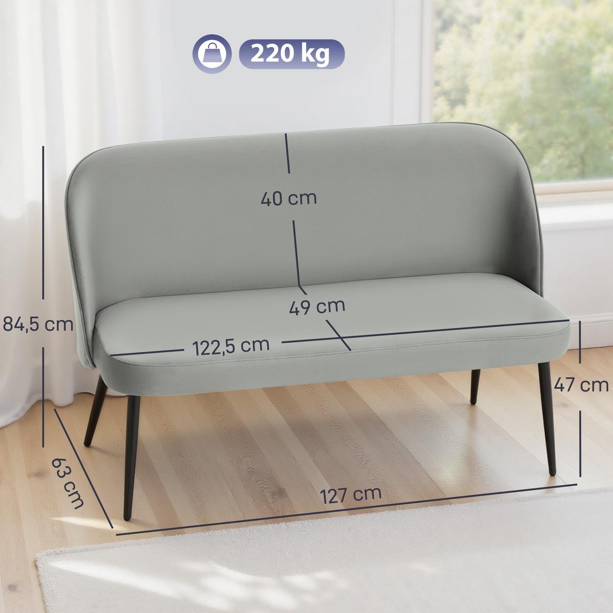 SOFA Polyester Metall Grau - Schwarz/Grau, Textil/Metall (63/84.5/127cm) - HOMCOM