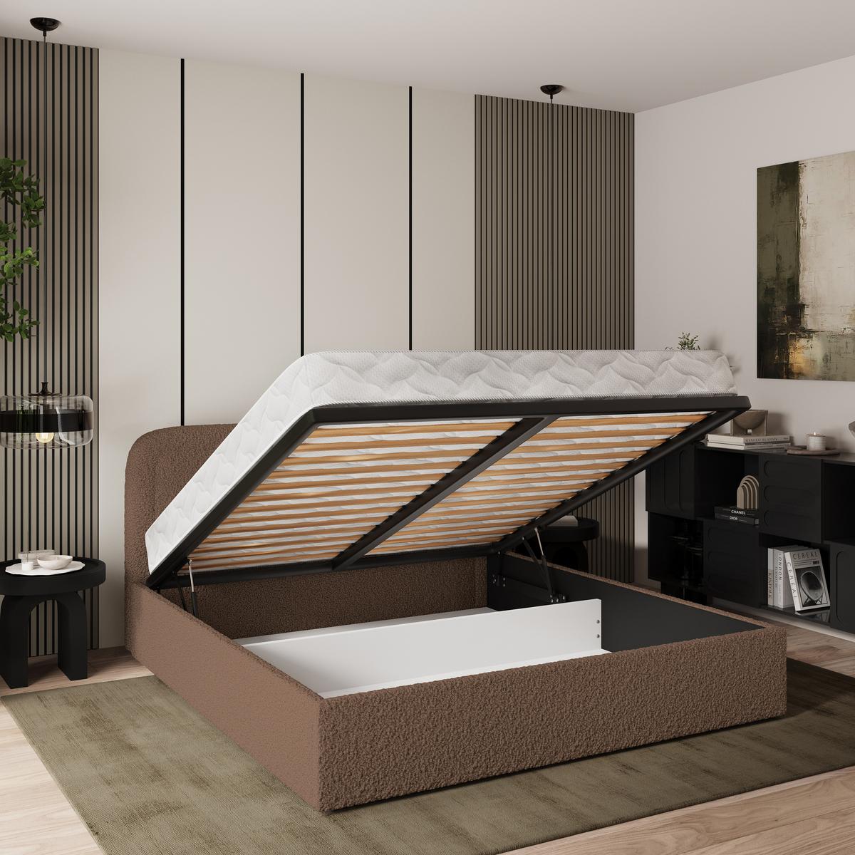 POLSTERBETT BENIRA Q 120x200 cm mit Bettkästen - Braun - Braun, Holz/Textil - MASSENO