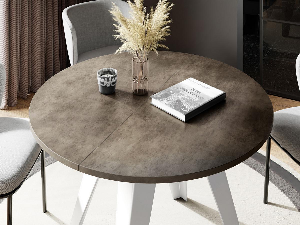 ESSTISCH Griffin runder ausziehbarer, Dunkelgrauer Chicago Beton 100-140/100/76 cm - Dunkelgrau/Weiß, Holzwerkstoff/Metall (100/140/76cm) - WFL GROUP