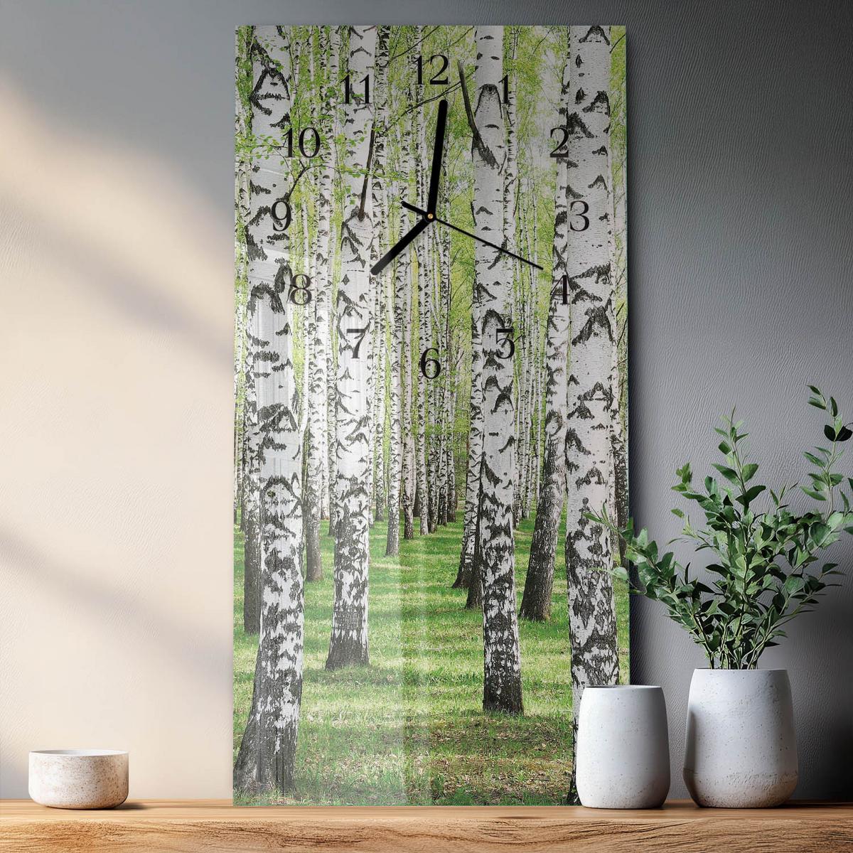WANDUHR aus Glas 30x60 cm - Birke - Grün, Glas (30/60/0.4cm) - TULUP