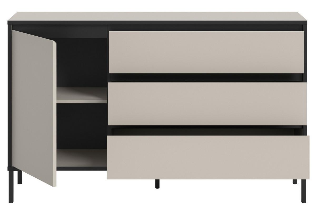 SIDEBOARD Sand / Kaschmir mit Schwarz, Kommode mit 3 Vollauszug-Schubkästen 163 x 83 cm - Sandfarben/Kaschmir, Holzwerkstoff/Metall (136/83/38cm) - Inn.Furn
