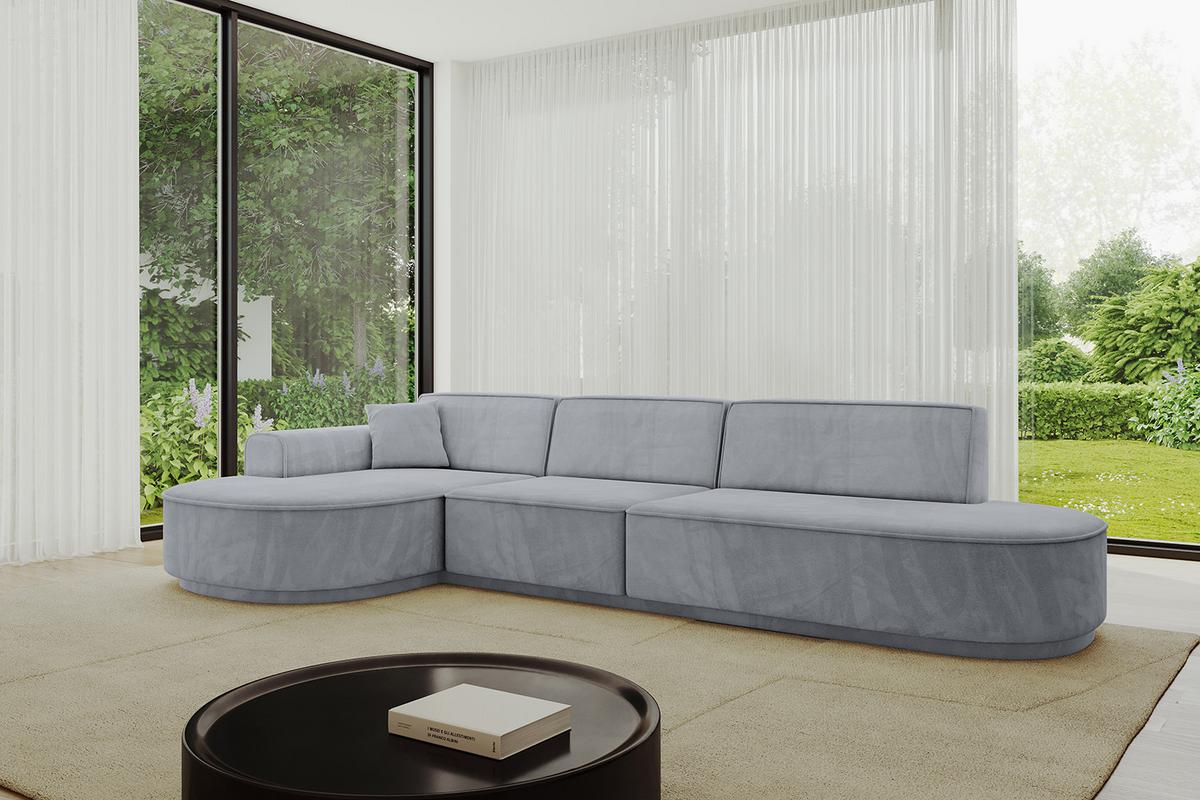 ECKSOFA Ottomane Links MARI-L2-v3 - 328x171x83 cm Grau Velours - Schwarz/Grau, Holzwerkstoff/Kunststoff (328/171cm) - ALTDECOR