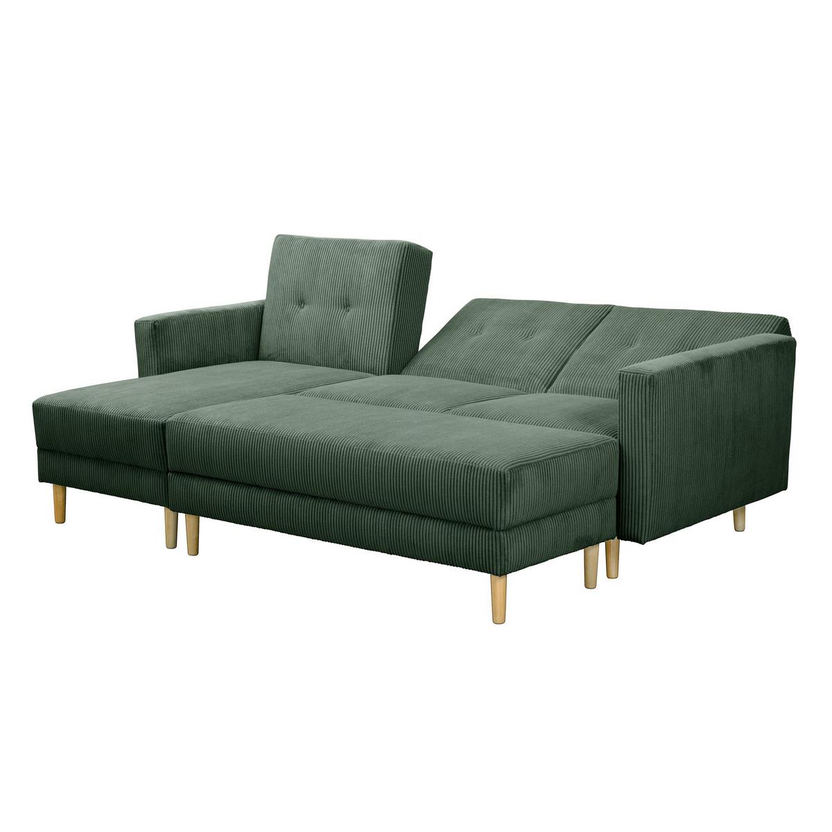 FUNKTIONSSOFA mit Hocker Kattie Cordstoff dunkelgrün - Dunkelgrün, Kunststoff (144/230cm) - 58aufmkessel