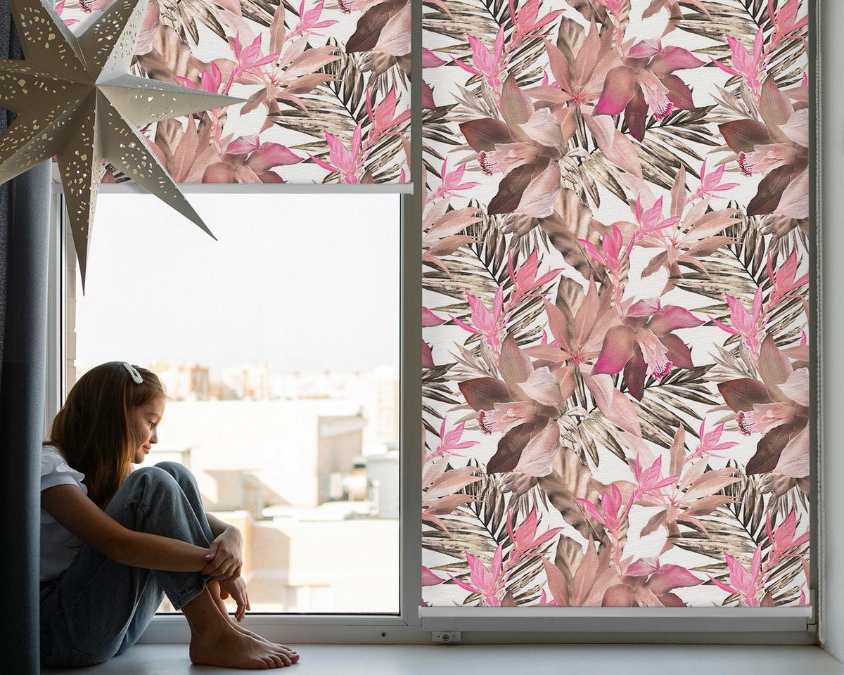 INNENROLLO - Fensterrollo - Rollo - 60x40 cm - Rosa Blüten - Pink, Kunststoff (60/140/0.5cm) - TULUP