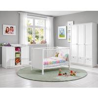 BABYZIMMER-SET 3-teilig: Babybett & Wickelkommode & Kleiderschrank 3-türig mit Schubladen B135/H200/T58 cm, Soft-Close, Landhausstil Weiß / 22804 - Silberfarben/Weiß, Holzwerkstoff/Metall (76/83/146cm) - luma-home