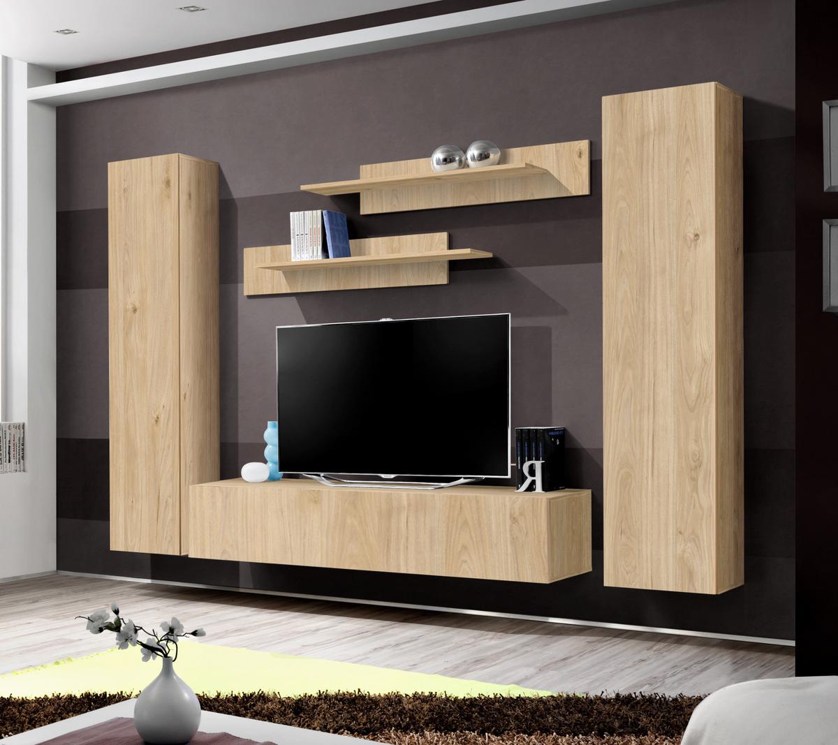 WOHNWAND Eiche Jackson 5-teilig 260 cm, Schrankwand hängend mit Push-to-Open - Eichefarben, Holzwerkstoff (260/170/40cm) - Inn.Furn