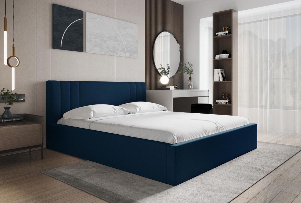 POLSTERBETT Flino 160/200 cm in Blau – mit Bettkasten und viel Komfort - Blau/Schwarz, Holz/Holzwerkstoff (160/200cm) - AX Living