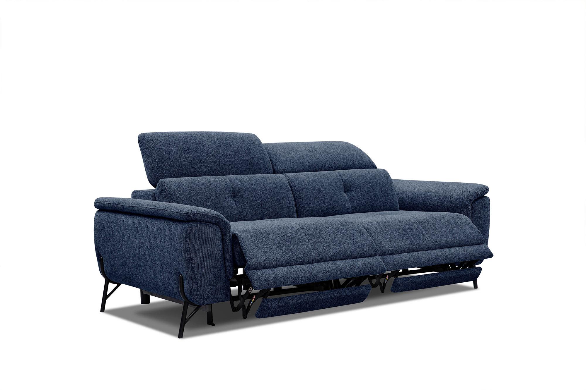 SOFA AVENA 3-Sitzer mit 2 Relaxfunktionen, dunkelblau - Dunkelblau, Holzwerkstoff/Textil (204/80/108cm) - Wozimo