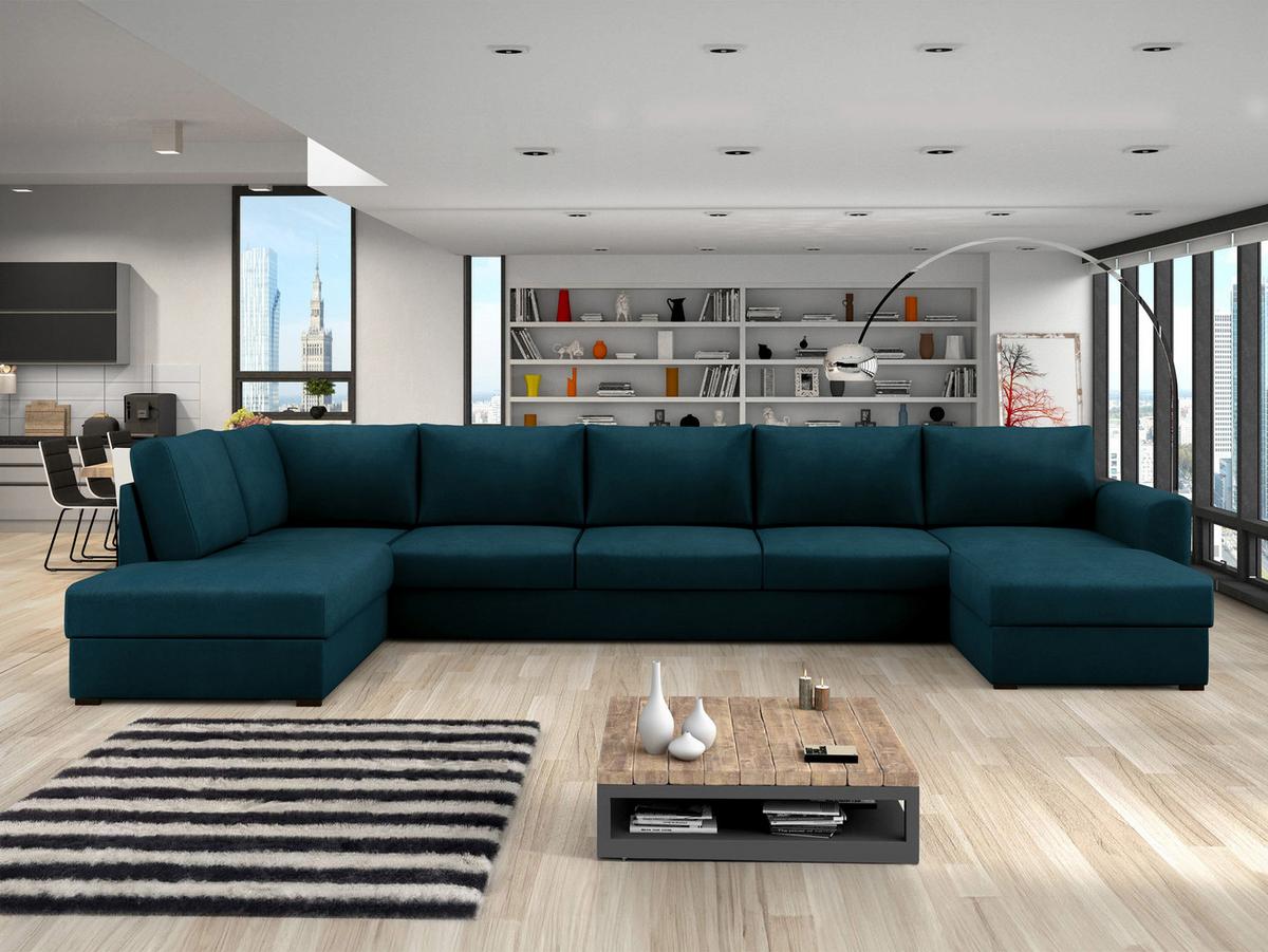 WOHNLANDSCHAFT Wilma Large Premium, Seite: Links - Türkis/Schwarz, Holz/Textil (370/85/186cm) - MIRJAN24