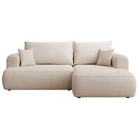 ECKSCHLAFSOFA Ovo Mini Creme Easy-Clean-Chenille-Bezug - Creme/Schwarz, Kunststoff/Textil (156/238cm) - Selsey