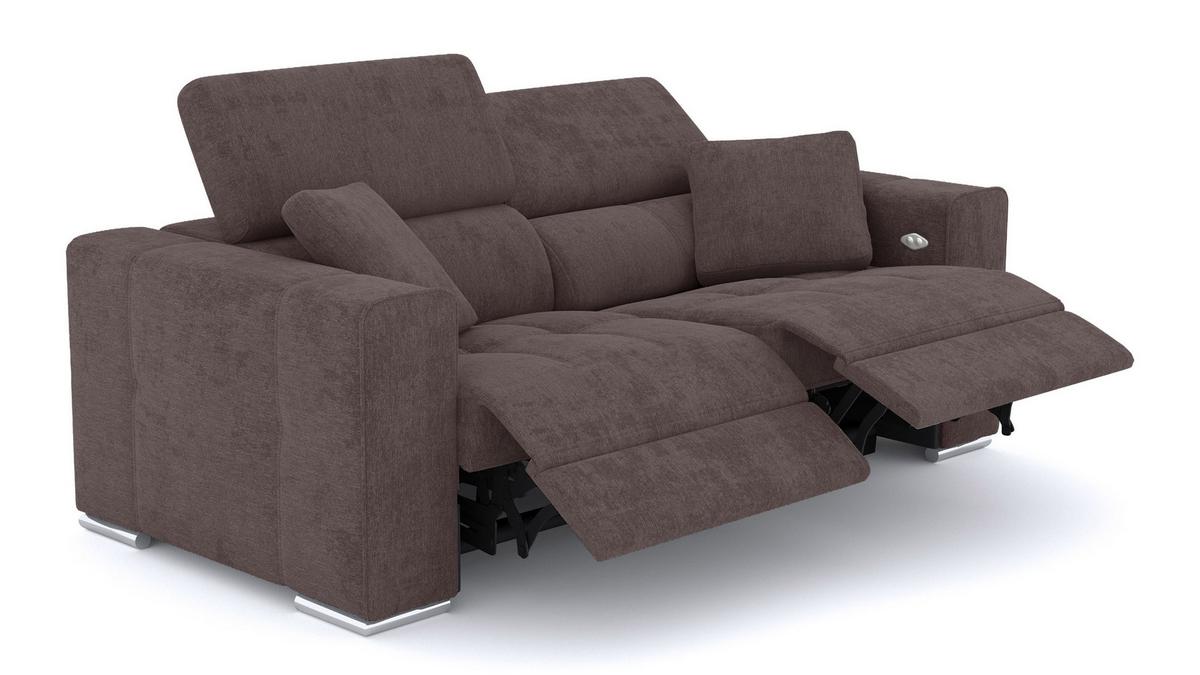 SOFA QUARTZ 3-Sitzer mit 2 Relaxfunktionen, dunkelbraun - Dunkelbraun/Silberfarben, Holzwerkstoff/Textil (204/80/102cm) - Wozimo