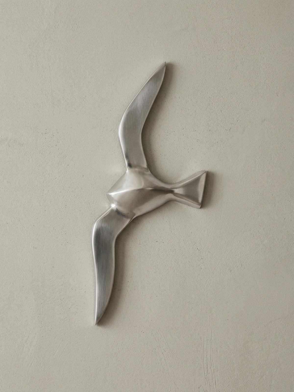 WANDDEKO Möwe Aluminium silberfarben poliert 30 cm mit Wandhalterung - Silberfarben, Metall (30/13/3cm) - KADIMA DESIGN