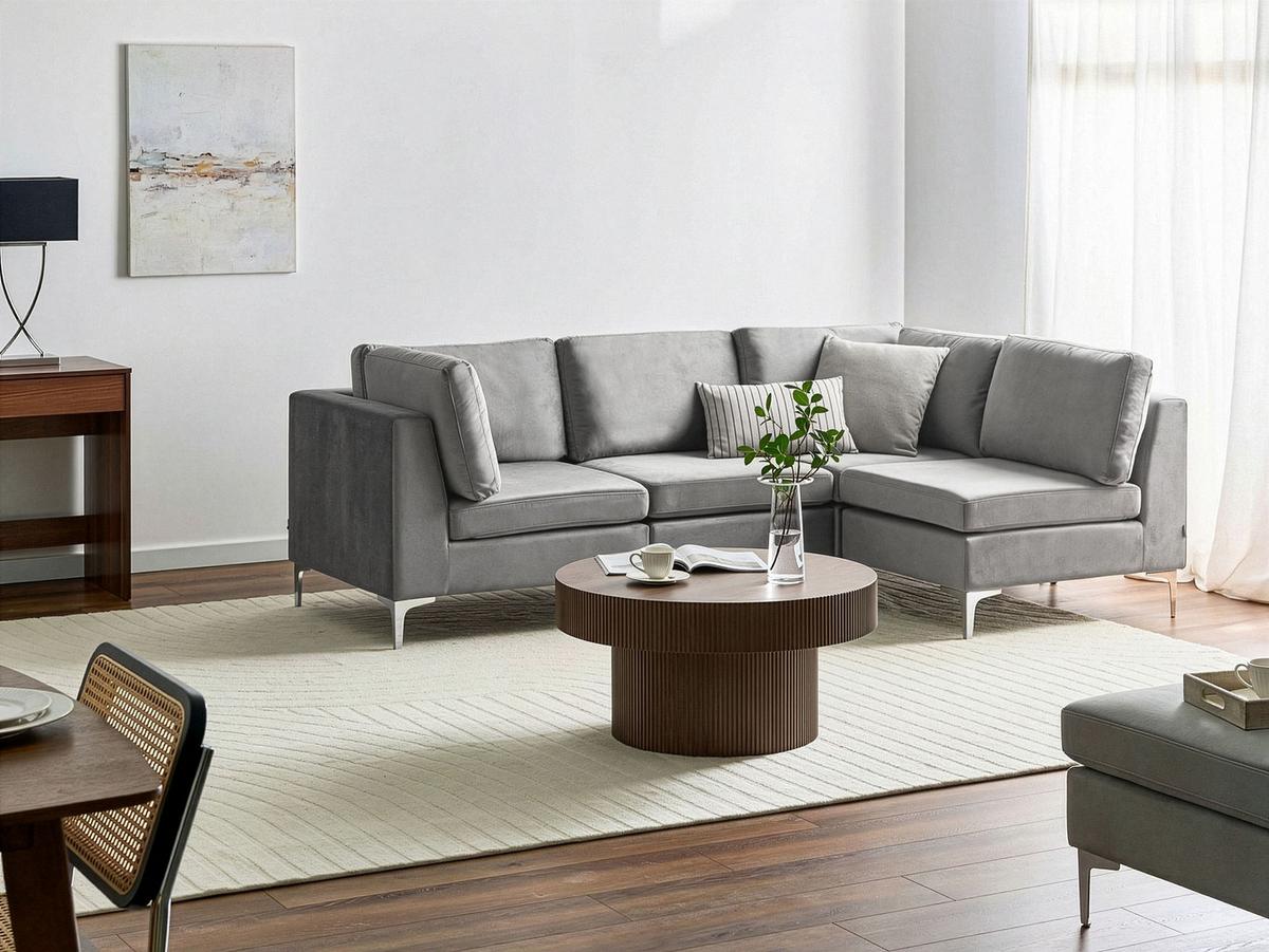 ECKSOFA Modul 4-Sitzer linksseitig Grau Samtstoff Evja - Dunkelgrau, Textil (235/150cm) - Beliani