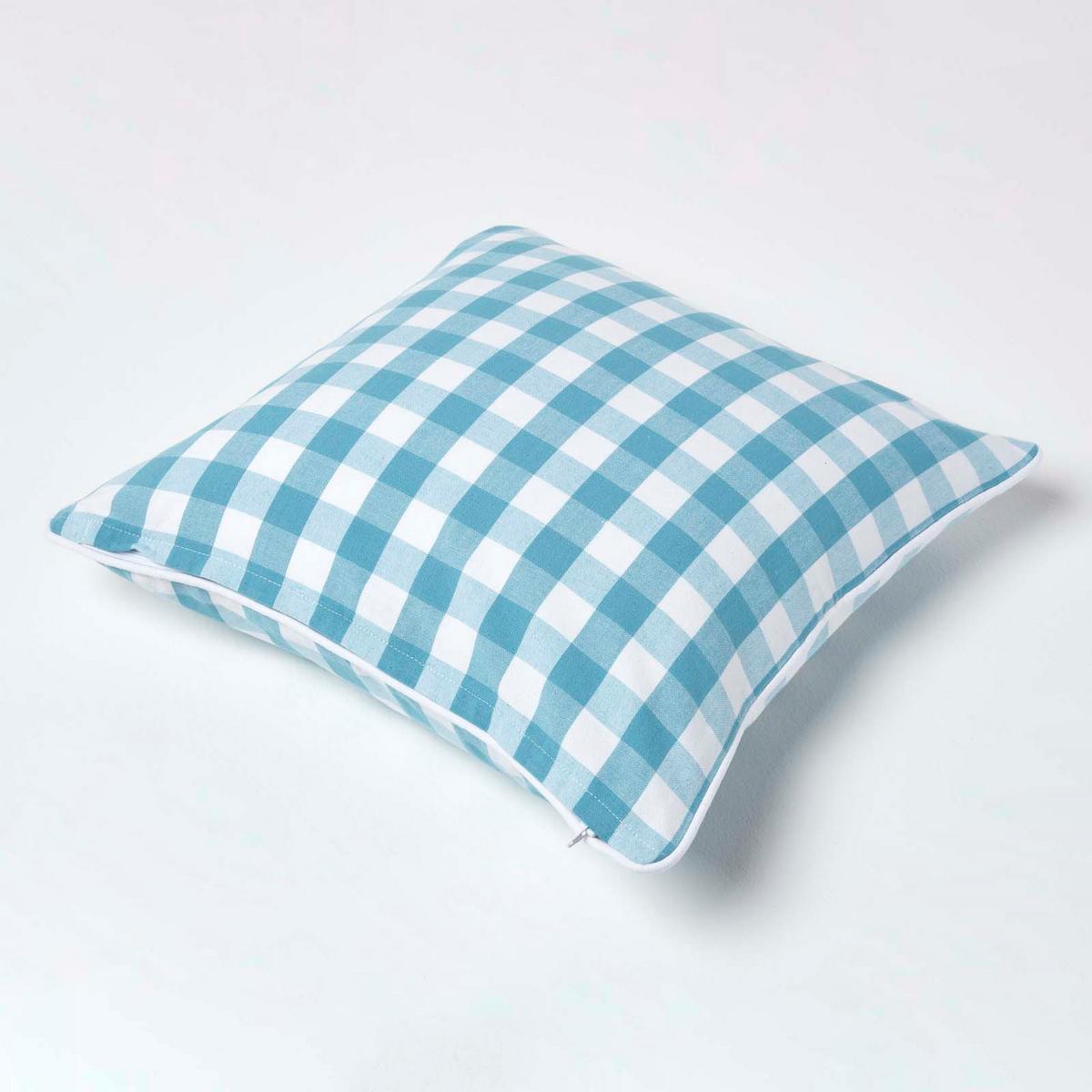 KISSENHÜLLE Karo-Muster 45/45 cm, 100% Baumwolle - Blau, Textil (45/45cm) - Homescapes