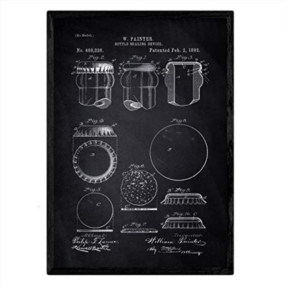 POSTER Patent Vorrichtung Verschlossene Flasche A3 Rahmenlos - Schwarz, Papier (29.7/5/42cm) - Nacnic