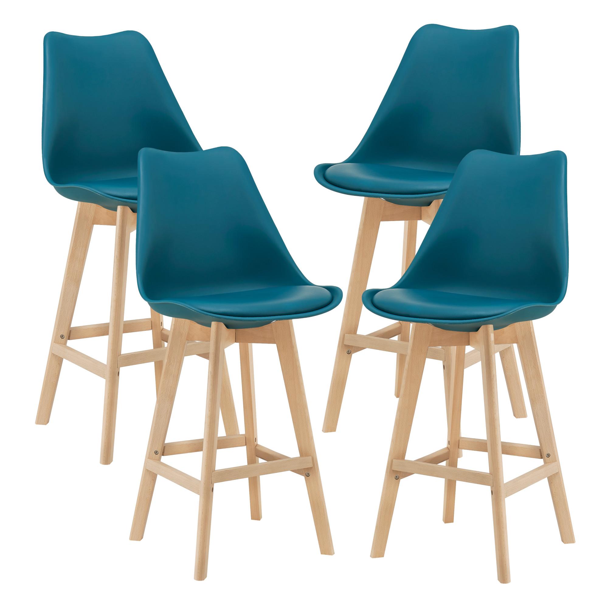 BARSTUHL Lublin 4er-Set - Türkis, Leder (48/105/58cm) - [en.casa]