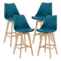 BARSTUHL Lublin 4er-Set - Türkis, Leder (48/105/58cm) - [en.casa]