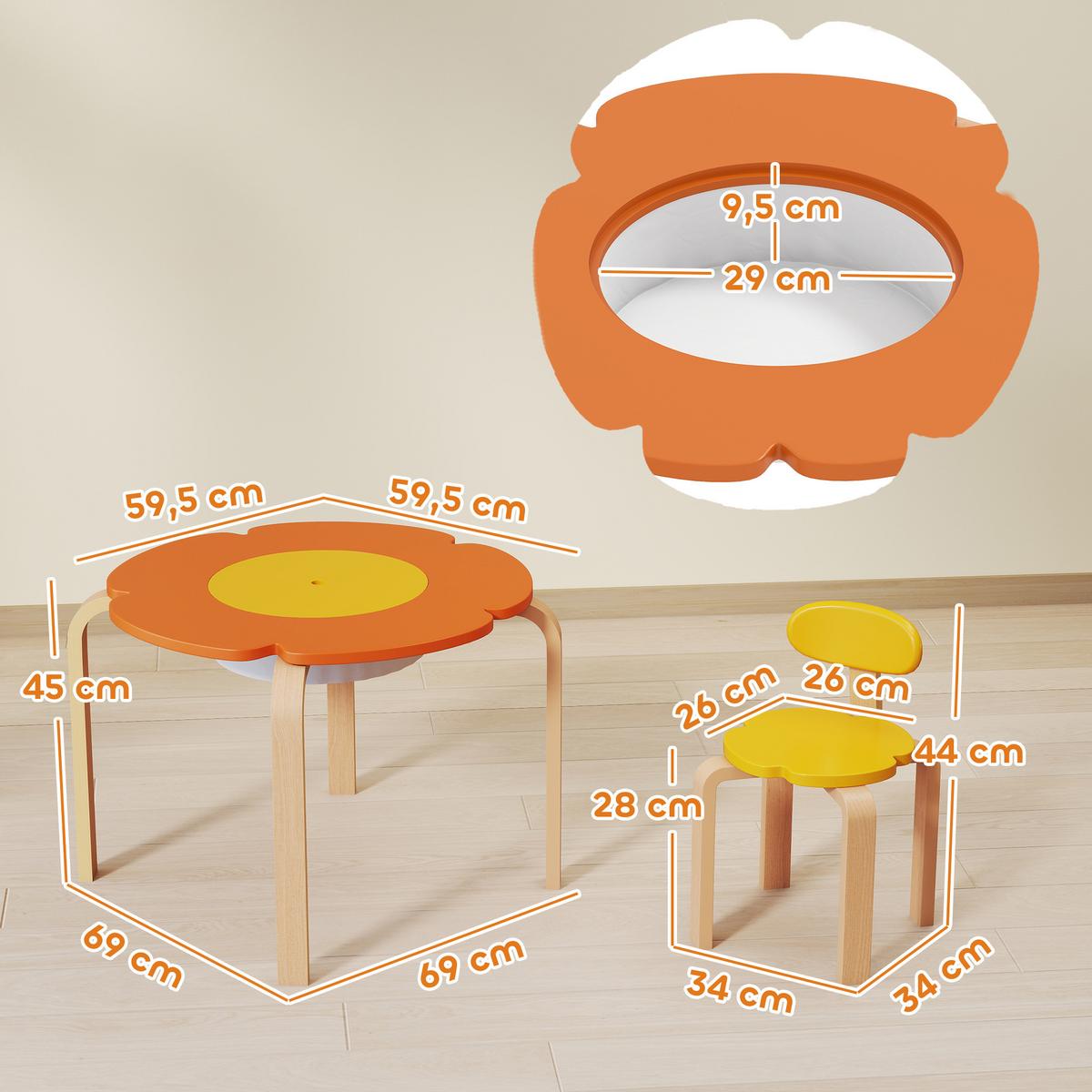 KINDERSITZGRUPPE 5er Set Pappelholz Polyester Mehrfarbig - Multicolor, Holz (69/45/69cm) - AIYAPLAY