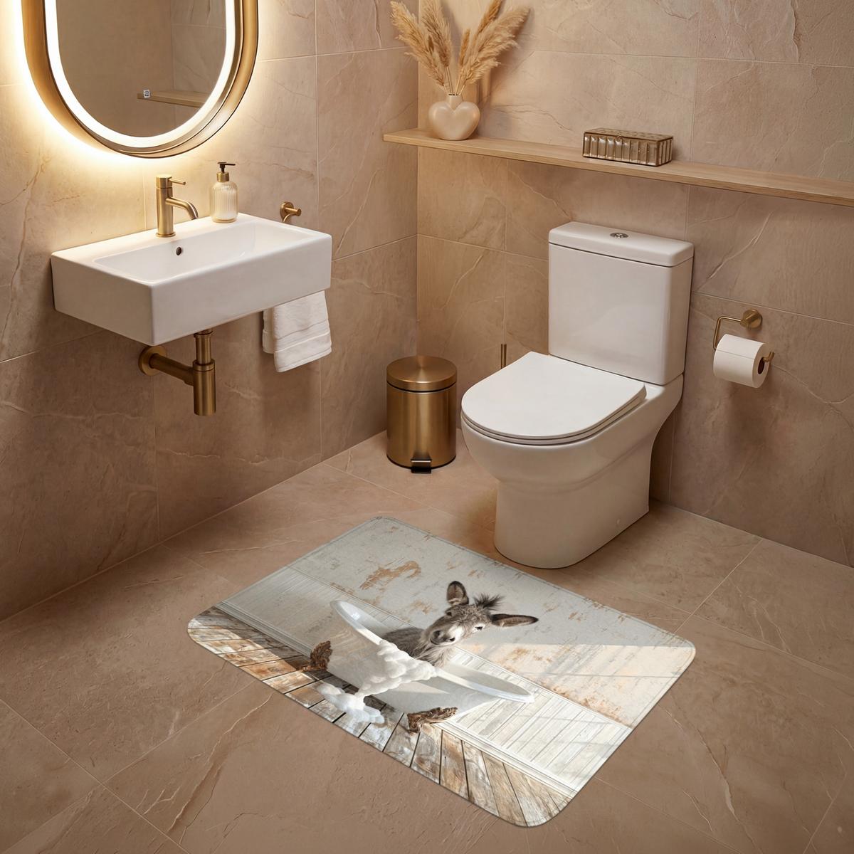 WC-VORLEGER Esel - Tiere - Badewanne - Schaumstoff Toilettenteppich 90x60 cm - Creme, Textil (90/1cm) - OnlyWow
