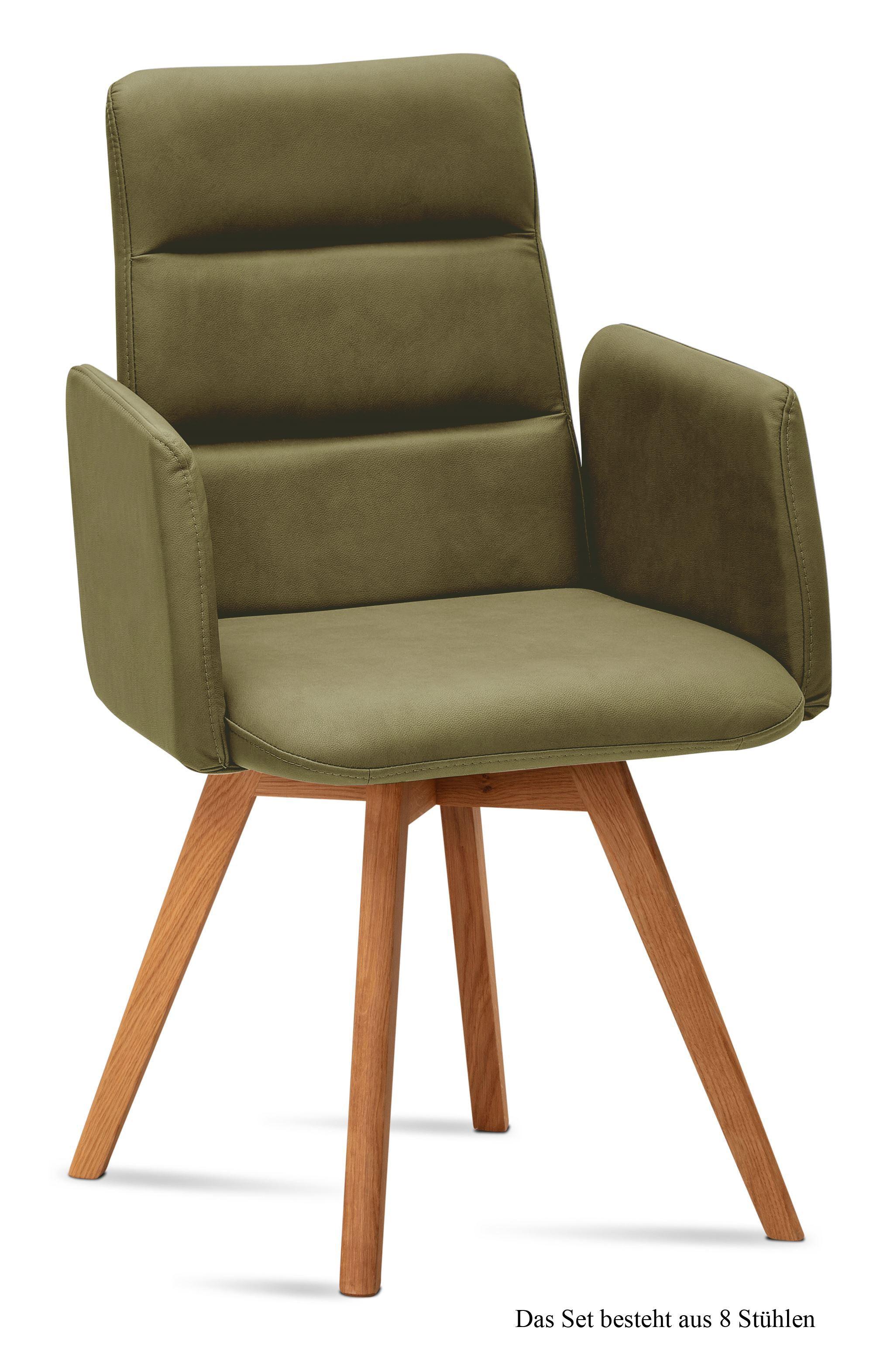 ARMLEHNSTUHL (8er-Set) Dobka 52x92x60 Eiche geölt/Olivgrün - Eichefarben/Olivgrün, Kunststoff (60/92/52cm) - 58aufmkessel