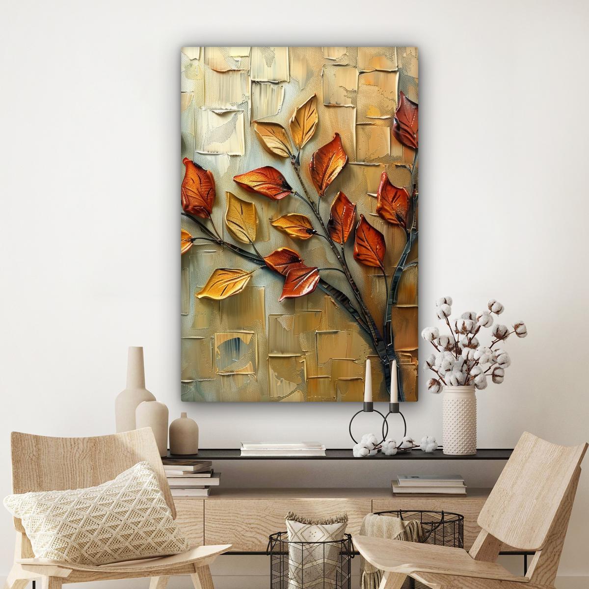 LEINWANDBILD Baum - Abstrakt - Natur - Kunst Deko XXL 80x120 cm - Goldfarben, Textil (80/120cm) - MuchoWow