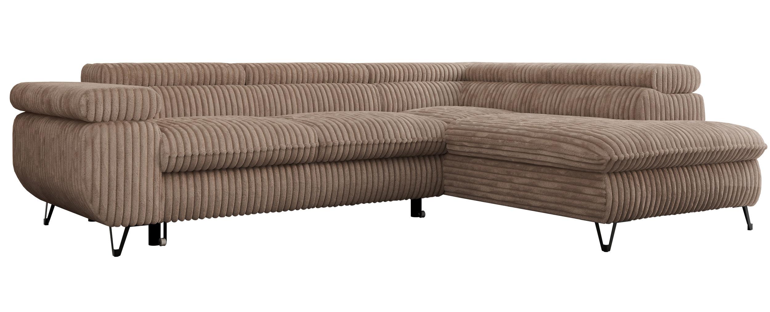 ECKSOFA PEDRO L Braun Cord - Rechts Seite - Schwarz/Braun, Textil/Metall (273/208cm) - MKS