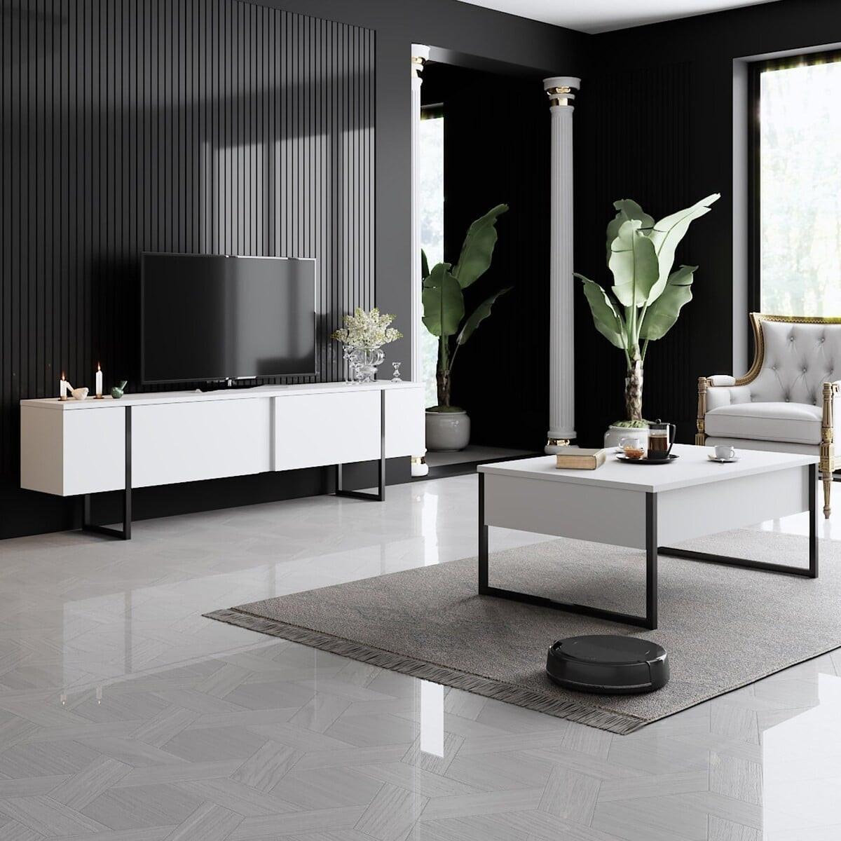 TV-MÖBEL luxe weiss - Weiß, Holzwerkstoff (180/50/30cm) - Calicosy