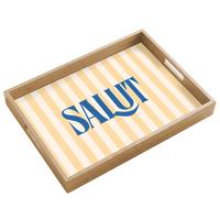 TABLETT Salut - Zitat - Streifen - Gelb - Blau - Weiß 50x35 cm - Beige, Holz (50/5/5cm) - OnlyWow
