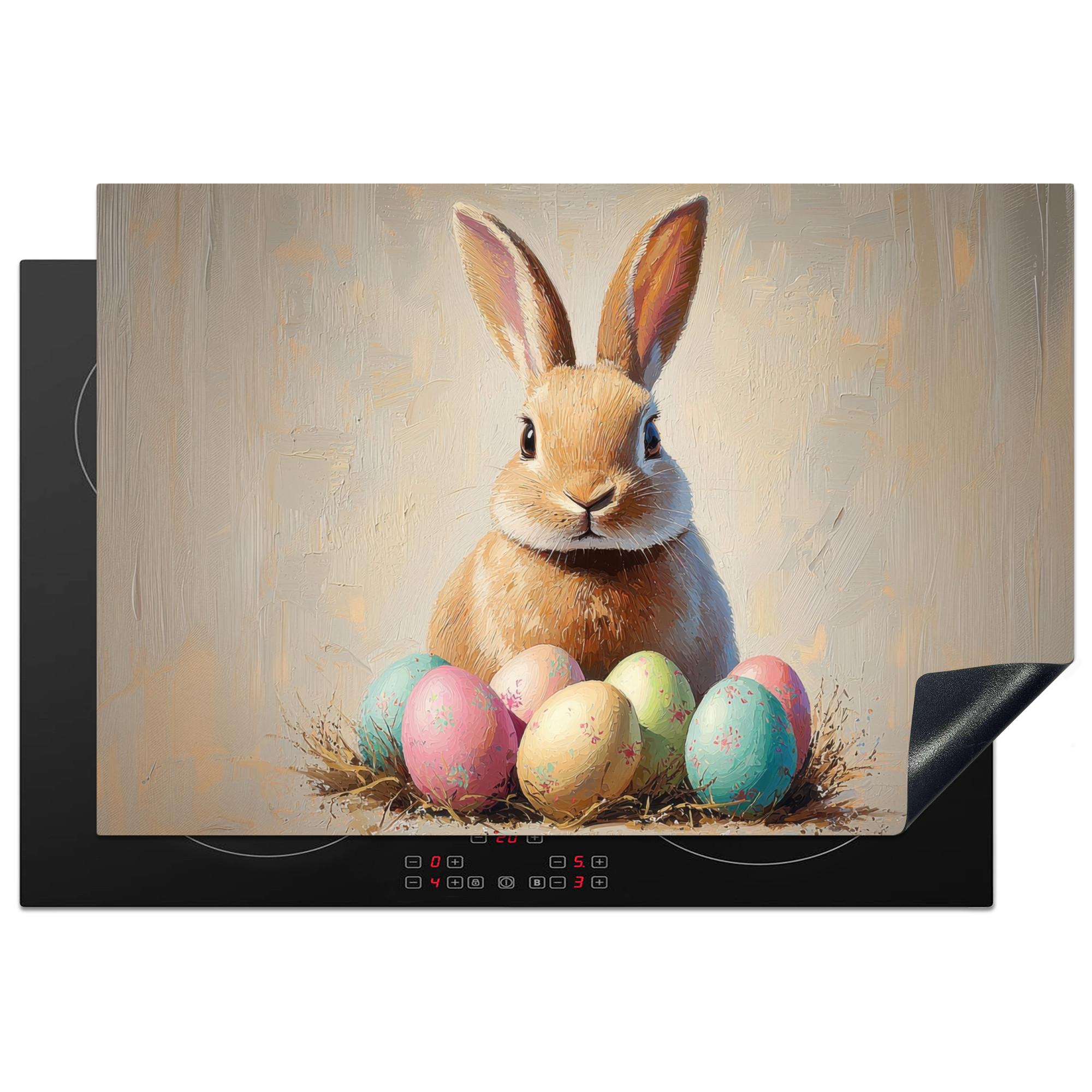 HERDABDECKPLATTE Osterhase - Pastell - Eier Ceranfeldabdeckung 76x51.5 cm - Beige, Kunststoff (76/51.5/0.2cm) - MuchoWow