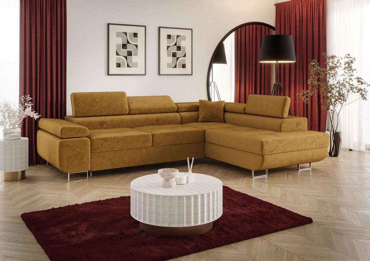 ECKSOFA Monaro Mit Schlaffunktion - Gelb, Holzwerkstoff/Textil (275/202cm) - Fun Möbel