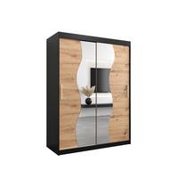 SCHWEBETÜRENSCHRANK 200/150/62 2-türig - Silberfarben/Schwarz, Holz/Kunststoff (150/200/62cm) - MÖBEL KRYSPOL