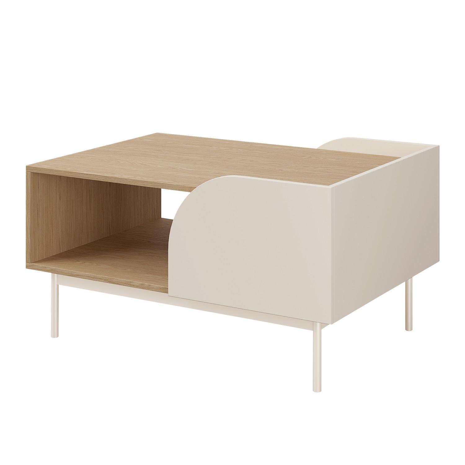 COUCHTISCH Camel mit offenem Regal und geriffeltem Detail, 90x60 cm, Frühlingseiche + Macadamia - Eichefarben/Beige, Holzwerkstoff/Metall (63/92/49cm) - Beautysofa