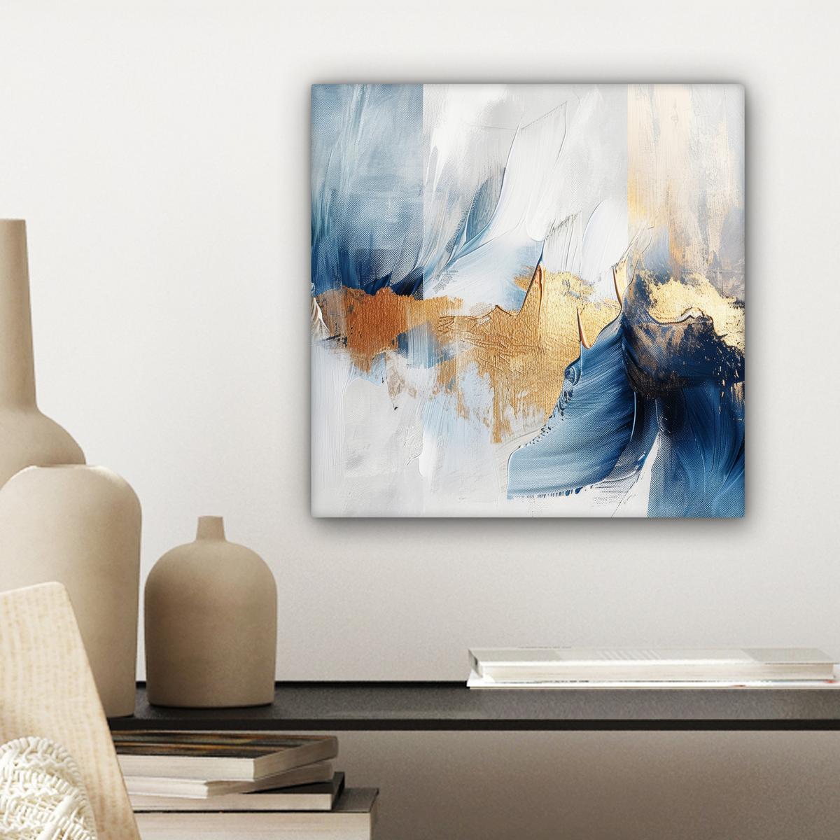 LEINWANDBILD Gold - Blau - Aquarell - Kunst - Modern Deko Wohnzimmer 20x20 cm - Hellblau, Textil (20/20cm) - MuchoWow
