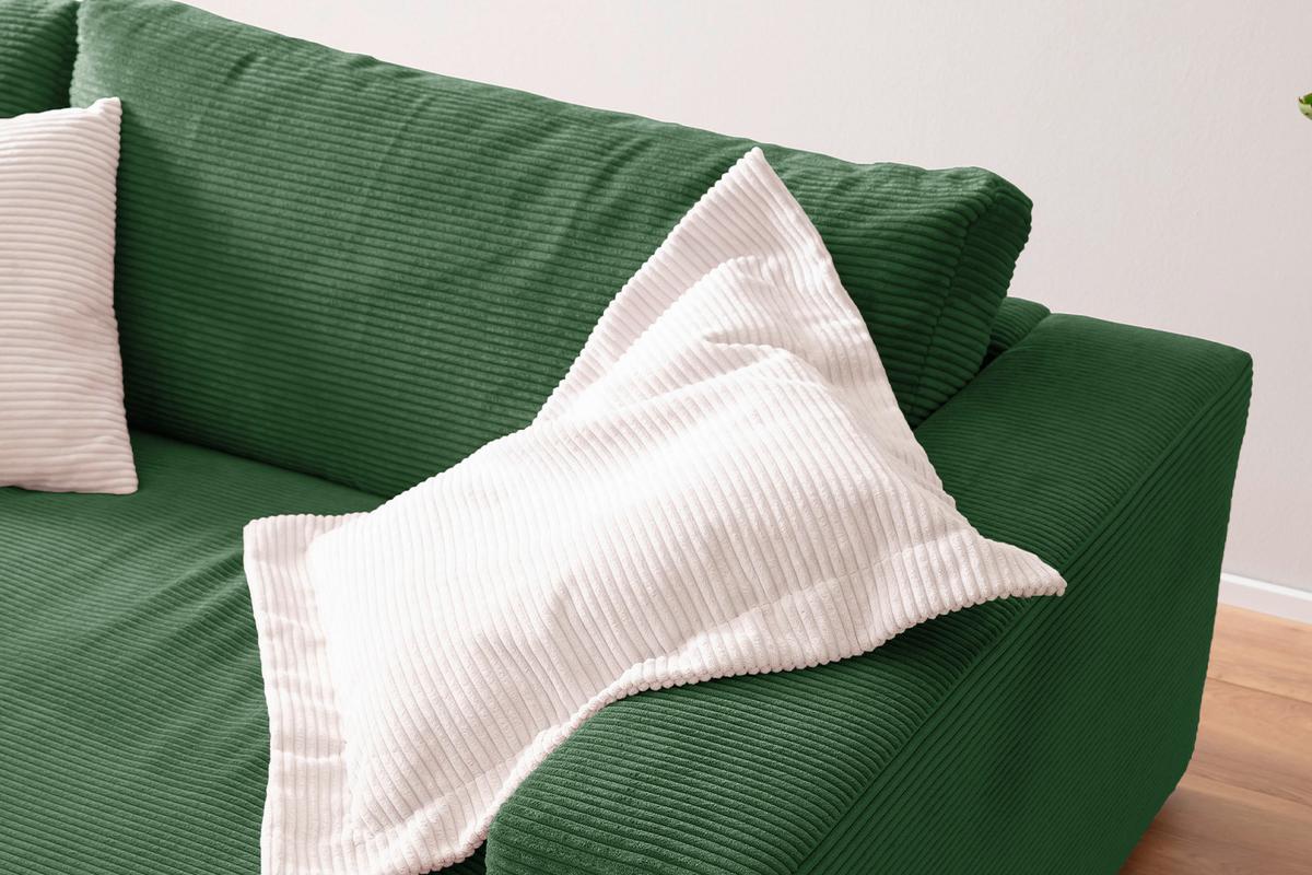 BIG SOFA XL MADELINE Smaragdgrün Cord - Smaragdgrün/Schwarz, Kunststoff/Textil (290/85/190cm) - KAWOLA