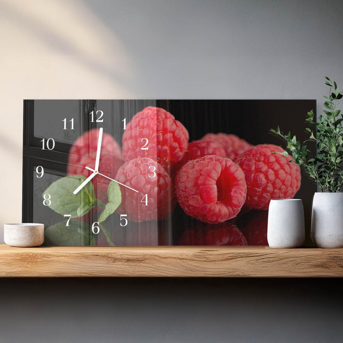 WANDUHR aus Glas 60x30 cm - Himbeeren - Rot, Glas (60/30/0.4cm) - TULUP