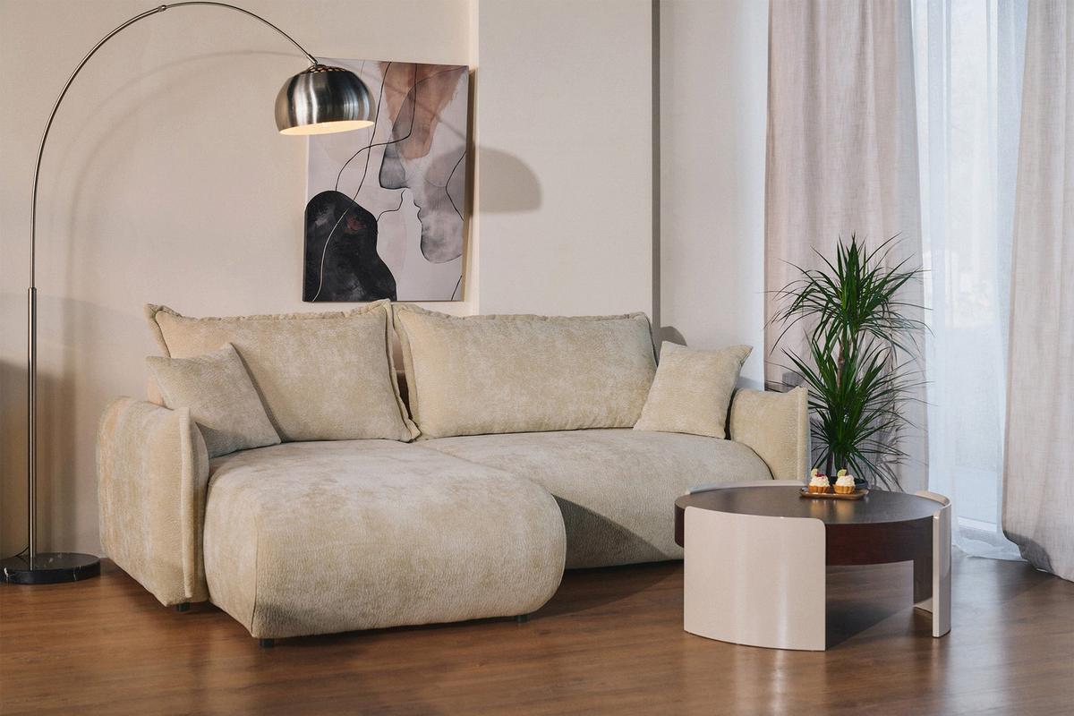 ECKSOFA Cushi Beige-Chenille - Beige/Schwarz, Kunststoff/Textil (252/183cm) - Selsey