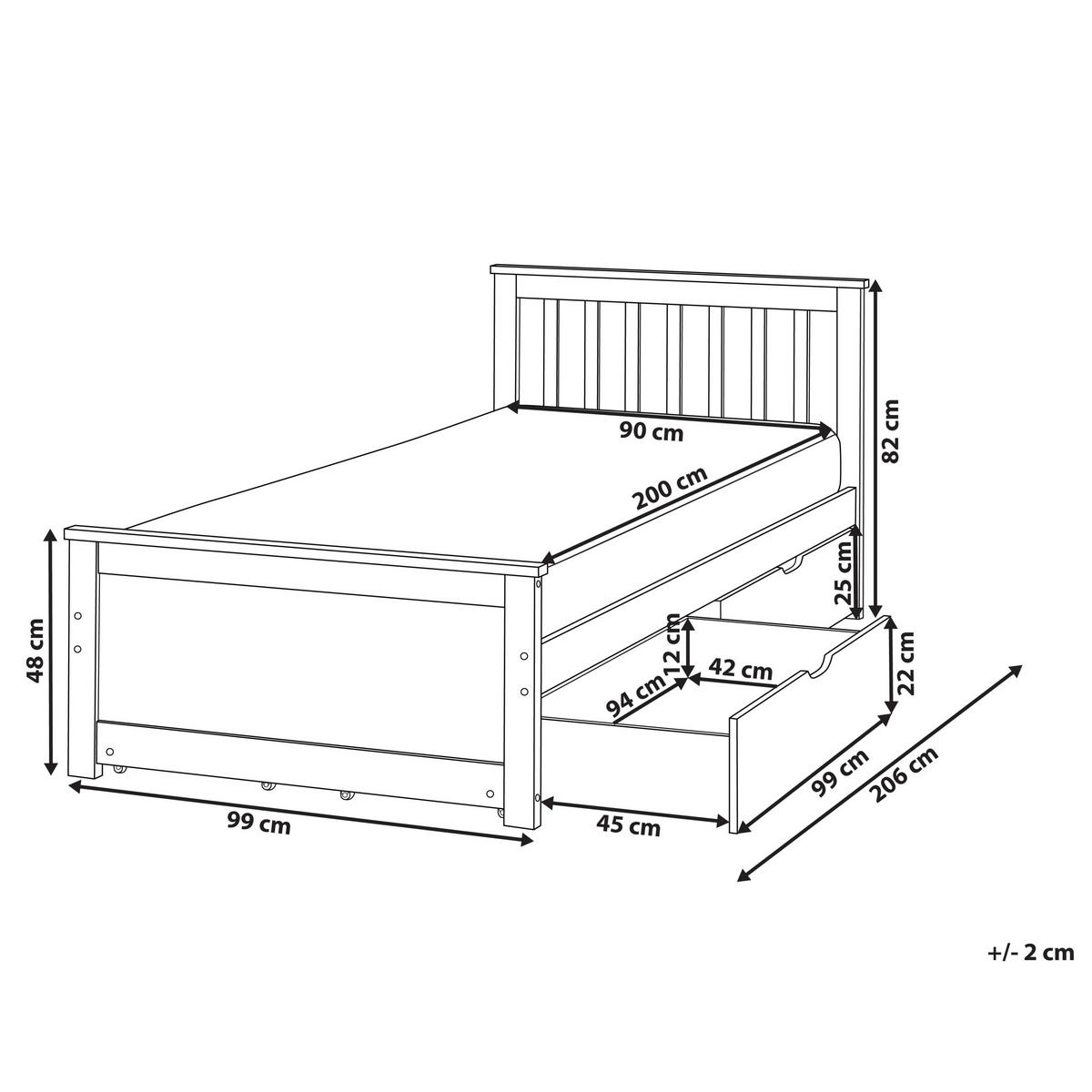 BETT mit 4 Schubladen 90/200 cm Kiefernholz Braun Olendon - Braun, Holz (90/200cm) - Beliani
