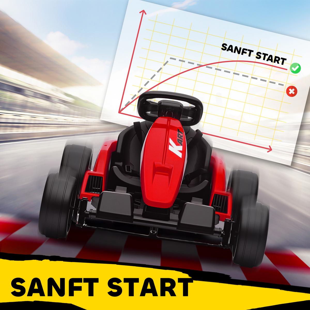 KINDER-ELEKTRO GOKART Drift Kart Verstellbarer Sitz 24 V 6-18km/h - Rot, Kunststoff (115/77/55.5cm) - AIYAPLAY