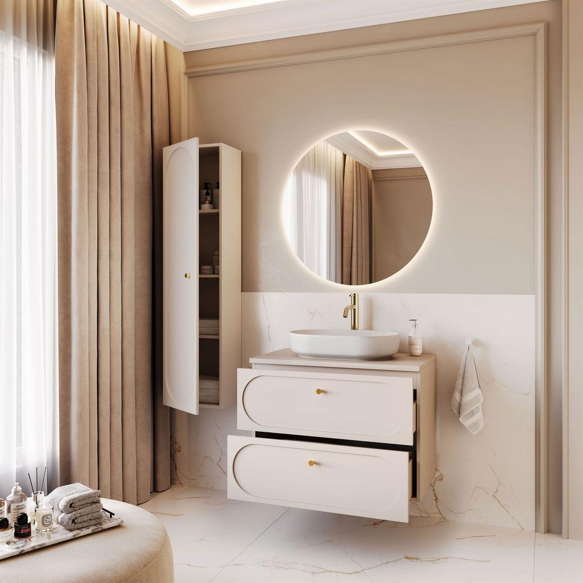 BADEZIMMERSCHRANK IVORY 60 cm - Beige, Holzwerkstoff (60.2/57/46cm) - Lookway