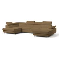 WOHNLANDSCHAFT RUBANO L-S Orange Boucle-Stoff mit Schlaffunktion - Orange, Holz (339/89/190cm) - MASSENO