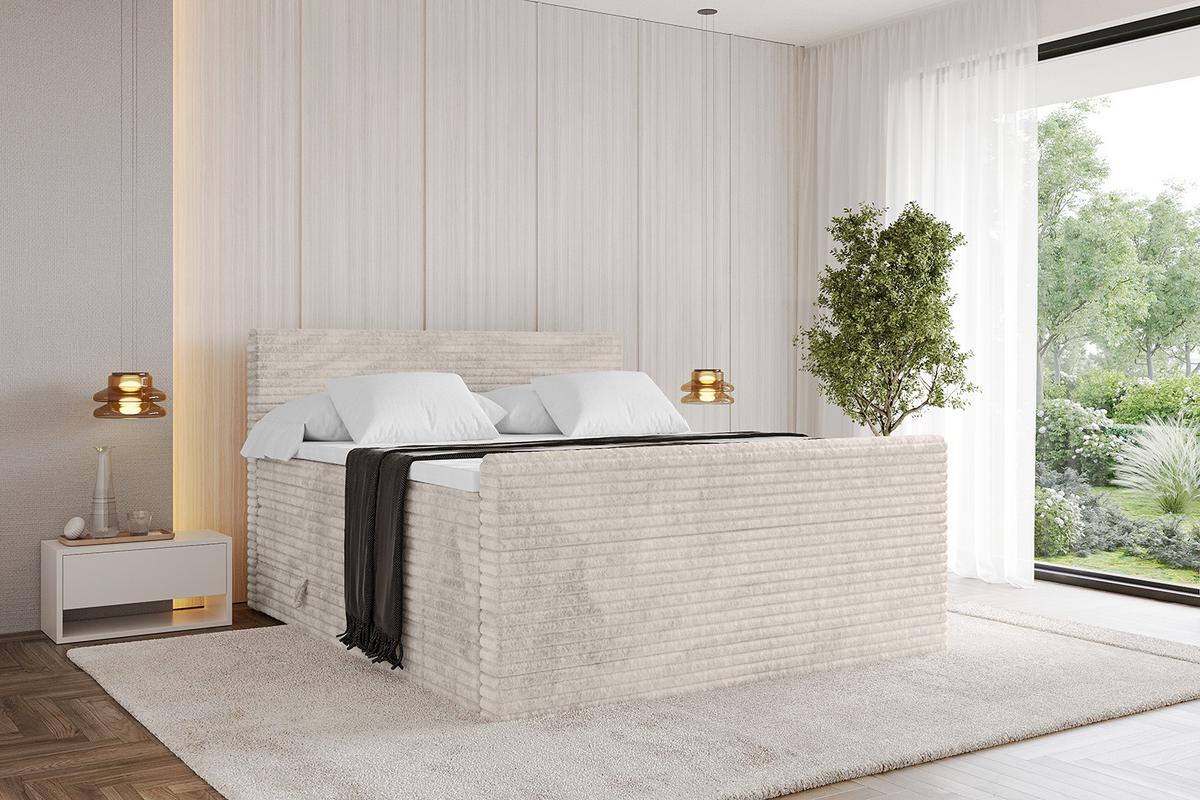 BOXSPRINGBETT mit Matratze H3|H4 und Lattenrost - TOLO-Z KING-v1 140x200 Cord - Creme - Creme, Holzwerkstoff (140/200cm)