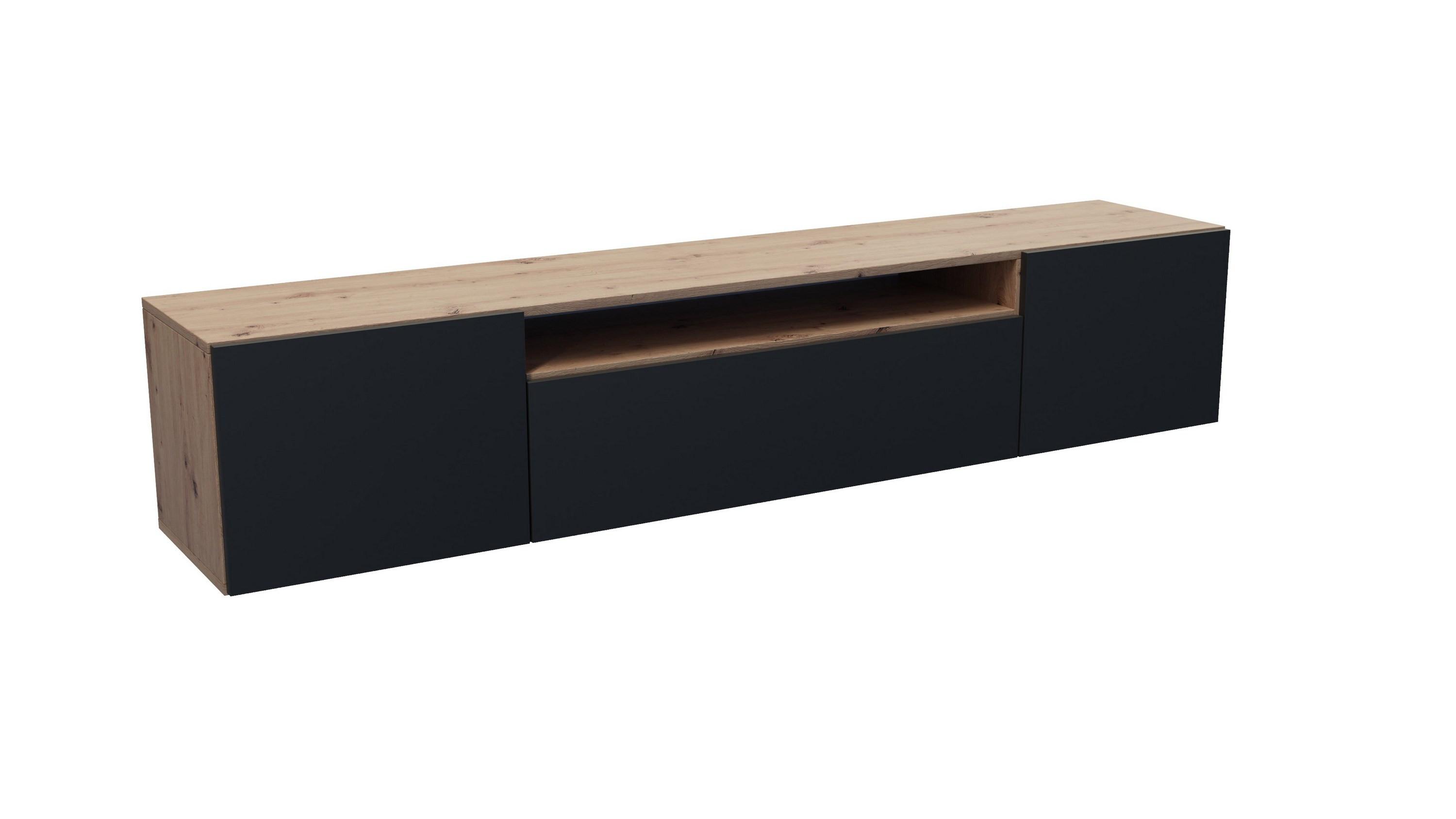 LOWBOARD MIVO 200/41/40 cm, Hängender TV-Schrank Eiche Artisan - Schwarz/Eiche Artisan, Holzwerkstoff (200/41/40cm) - MASSENO