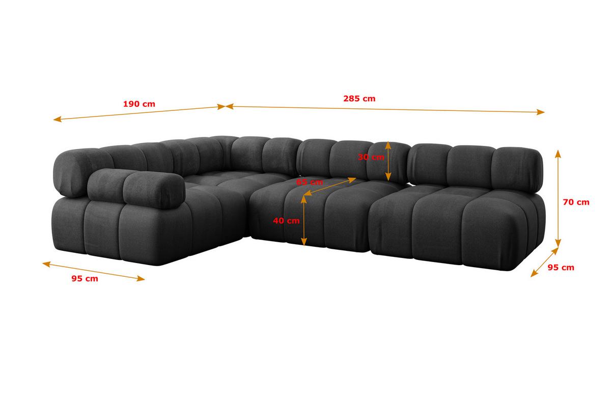 ECKSOFA modulares Sofa Mende-L2 - 285x190x70 cm Schwarz Velours - Schwarz, Holzwerkstoff/Textil (285/190cm) - ALTDECOR