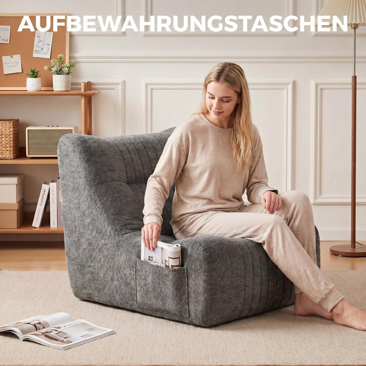 BODENSESSEL Chenille 100 Polyester Schaumstoff Kastaniengrau - Grau, Textil (80/76/90cm) - HOMCOM