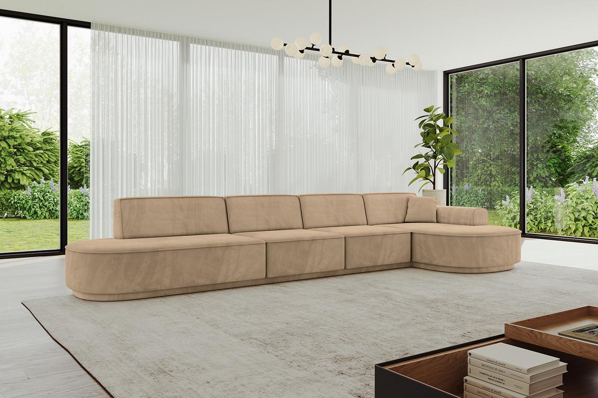 ECKSOFA Ottomane Rechts MARI-L3-v3 - 413x171x83 cm Taupe Velours - Taupe/Schwarz, Holzwerkstoff/Kunststoff (171/413cm) - ALTDECOR