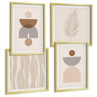 BILDER SET 4er Set - 50x50 cm & 40x60 cm Goldrahmen - Abstrakte Formen braun beige - Goldfarben, Kunststoff (50/50cm) - TULUP