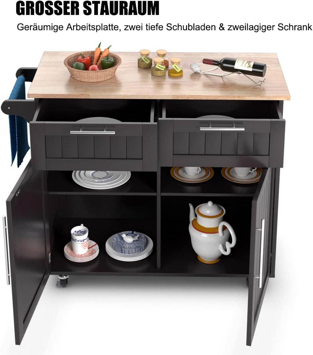 KÜCHENWAGEN servierwagen mit rollen Braun - Braun, Holz (94/95/46cm) - COSTWAY