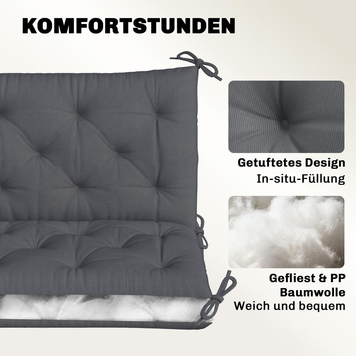 BANKAUFLAGE Sitzkissen Rückenkissen Polster Auflage für Sitzbank 100x98x8 cm - Dunkelgrau, Textil (100/8/98cm) - Outsunny